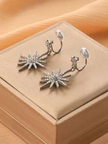 1 对时尚水钻星星和几何设计夹式耳环，适合女士佩戴，外观闪亮优雅，适合日常佩戴和送礼 - 耳夾 - 查看 9
