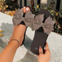 女士波尔卡圆点蝴蝶结平底拖鞋 - 轻松穿脱，超舒适软底，安全防滑的海滩厚底凉鞋