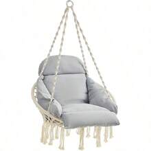 SONGMICS Hamaca Silla Silla Colgante Hamaca Colgante con Cojín Grande y Grueso Boho para Dormitorio Patio Balcón Jardín Sala de Estar Soporta hasta 120 kg a lanco Nube y Gris MGDC042G01 - BlancoNube+Gris - Ver 1