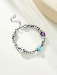 A Women's Stainless Steel Bracelet With European-Style Geometric Elements In Colorful Enamel Retro Design Is Suitable For Everyday Wear - Multicolor - View 4