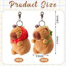 2 Pcs Capybara Plush Keychain Capybara Stuffed Animals Toy Pendant For Graduation Gifts Exchange Birthday Party(Turtle Bag, Strawberry Hood) - Turtle Bag strawberry Hood - 查看 3