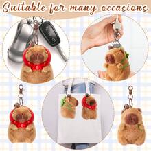 2 Pcs Capybara Plush Keychain Capybara Stuffed Animals Toy Pendant For Graduation Gifts Exchange Birthday Party(Turtle Bag, Strawberry Hood) - Turtle Bag strawberry Hood - 查看 6
