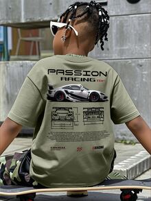 Tween Boys Students Casual Printed Rundringad Kortärmad T-shirt, Sommartopp - Olivgrön - Visa 7