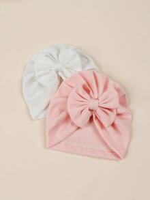 3pcs Baby & Kids Soft Breathable Diamond Pattern Cute Bow Stretchy Beanie Hats - Multicolor - View 8