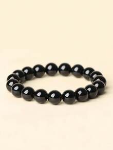 [天然黑曜石手链] 天然黑曜石圆珠手链，手工制作 10/12/14/16 毫米霜冻休闲风格手链 - 适合男士和女士，弹性珠宝，节日和生日礼物，情人节礼物 - 手鍊 - 查看 7