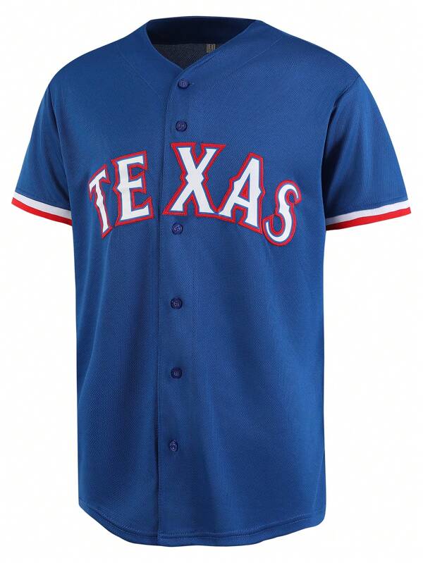Atonmore Maglia da baseball blu casual da uomo, camicia sportiva con bottoni e ricamo, per allenamento e partite sportive