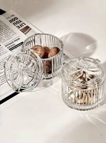 1pc Bow-Knot Crystal Glass Jewelry Box With Cover, Transparent & Delicate Multifunctional Small Storage Box, Suitable For Vanity, Living Room, Bedroom Decor, Perfect Gift For Trinkets, Snacks, Holidays