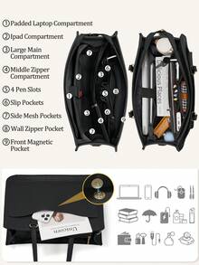 15.6 Inch Leather Laptop Tote Bag For Women - Waterproof Work Tote & Professional Office Briefcase | Large Capacity Computer Bag For Business, College & Travel (Fits Most 15.6" Laptops - màu đen - Xem 4