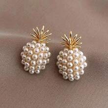 1 Paar Ananas Ohrstecker aus Plastik mit Perle, elegante vintage Ohrringe Set für Frauen