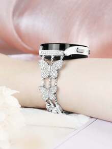 Dây đeo đồng hồ thông minh có thể điều chỉnh bằng kim loại màu bạc hình bướm tương thích với Samsung Galaxy Watch 4/5 40mm/44mm, Watch 3 41mm, Watch 6/7 44mm/45mm/46mm/40mm/42mm, Active 2, Phụ kiện đồng hồ dễ tháo rời 20mm/22mm dành cho nữ - Bạc - Xem 5