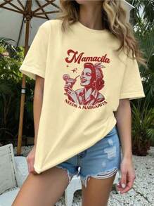 Top estivi, maglietta casual estiva da donna con grafica retrò "Mamacita Needs Margarita", manica corta, collo tondo, top casual, magliette grafiche da donna, top estivi, camicie, outfit estivi da donna, vestiti estivi, magliette grafiche da donna, top da donna