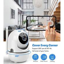 家庭安全摄像头，通过智能手机远程控制，360°全覆盖室内摄像头，WiFi，1080P 高清，夜视，人工智能运动检测，双向音频，USB 供电 - 白色 - 查看 10