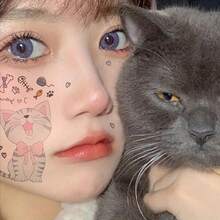 24 Sheets Cute Cartoon Cat Temporary Tattooos Watercolor Cat Design Tattooo Sticker For Woman Girls Boys Body Waterproof Face Hand Fake Tattoo