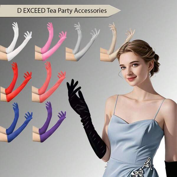 D EXCEED 3 Paar lange Handschuhe für Frauen, formelle Opernhandschuhe, ellbogenlang, 1920er Jahre, für Abendveranstaltungen, Abschlussball, Hochzeit, Brautkleid, Maskerade, Cosplay, Seidenhandschuhe, 80er Jahre Outfit für Frauen