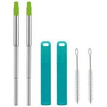 金属可重复使用吸管,可折叠不锈钢饮用吸管,便携式伸缩旅行吸管,带盒子和清洁刷,可折叠口袋吸管,适用于旅行、学校、野餐、学校用品 - 彩色 - 查看 14