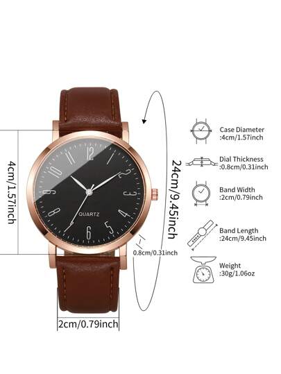 1pc Business Numeric Dial Quartz Wrist Watch, Stylishly view 3