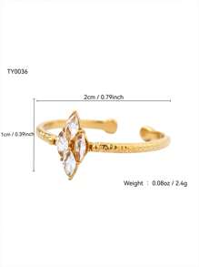 1 Stück eleganter gotischer Charme, luxuriöser vintage 18 Karat vergoldeter Edelstahl Zirkonia Diamant geometrisches Muster einstellbarer Ring, geeignet für Feiertage, Reisen, Arbeit, täglichen Gebrauch, Partys, Damenschmuck