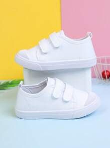 1 Pair New Kids Sports Shoes, Girls Solid Color Hook And Loop Canvas Shoes, Minimalist Design Versatile Soft Bottom Comfortable For Children To Wear Outdoor In Spring And Autumn
