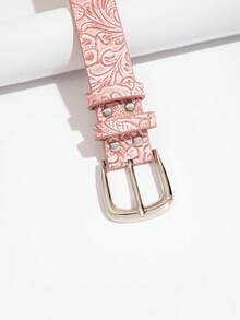 1pc Women's Rectangle Buckle Retro Belt, Suitable For Autumn/Winter Everyday Use Fall, Autumn, Halloween - Baby Pink - View 4