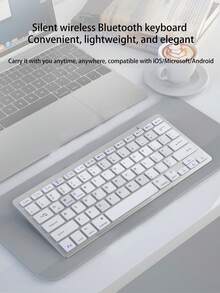 Teclado inalámbrico Bluetooth portátil mini de 78 teclas para computadora y tableta, teclado de oficina, control inalámbrico en segundos (preste mucha atención a la descripción del producto). - Plata - Ver 3