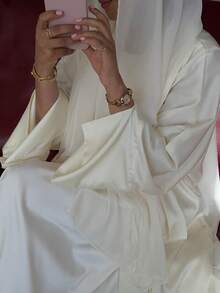 1pc Women's Satin Style Dress. This Elegant Dress Also Comes In A Long Abaya Version, Suitable For Daily Wear And Special Occasions. - Apricot - View 3