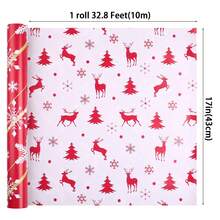圣诞礼品包装纸卷，双面印刷雪花、圣诞树、驼鹿图案红色礼品包装纸，17 英寸 * 32.8 英尺艺术纸，双面圣诞驯鹿和雪花礼品包装纸卷带贴纸，白色/红色，非常适合节日礼物和家庭礼物 - 彩色 - 查看 6