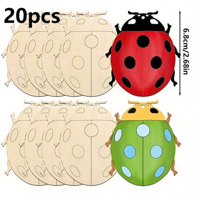 10/20pcs Wooden Ladybug DIY Design, Blank Unfinished Round Wooden Boards For Painting, Insect Decor For Spring/Summer Crafts And Hanging Decoration