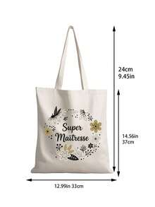 优雅花环帆布单肩包，印花黑色背心手提包和黑色小包，情人节礼物，伴娘个性化婚礼礼品包，化妆包，旅行便捷收纳包，适合购物、旅行和度假，适合赠送家人和朋友，返校季礼物 - 白色 - 查看 10