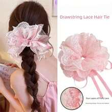 Women Lace Scrunchies Sweet Lace Trim Hair Ties Girl Ballet Ponytail Head Flowers Hair Accessories, Ponytail Holders, Hair Elastics, Hair Rope, Hair Bobbles