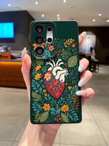 1 件绿色植物心形与花朵黑色瞳孔防震 TPU 手机壳，适合作为节日礼物，兼容 Apple XS/XS Max/XR/11 12 13 14 15 16 Pro/Pro Max/14 15 16 Plus、Nothing、Pixel、INFINIX、Redmi 系列