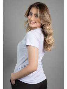 Kit 2 Women's Blouses Baby Look Basic T-Shirt 100% Premium Cotton Traditional Plain T-Shirt - 白色/粉紅色 - 查看 2