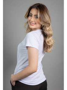 Kit 2 Women's Blouses Baby Look Basic T-Shirt 100% Premium Cotton Traditional Plain T-Shirt - 白/白 - 查看 2