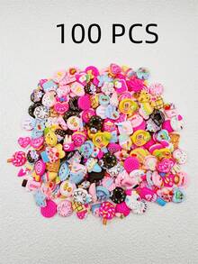 10/20/30/50/100pcs Assorted Shoe Flowers, Fashion & Cute Resin Cartoon Design Shoe Charms, Sandal Decorations, Random Pattern Wooden Geta Clogs, DIY Shoe Accessories, Birthday Gift, Party Favors (Diverse, Uncertain Styles, Pictures Can Only Partially Show) - Multicolor - View 1