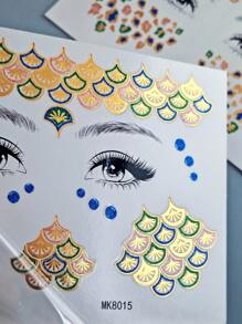2 Bögen goldene Fischschuppen Leopardenmuster schimmerndes Puder, fächerförmige Blumenmuster, temporäre Augensticker, wasserfeste Gesichtssticker für Partys und Konzerte, geeignet für Mädchen