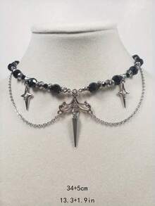 1pc Hollow Star Rivet Crystal Beaded Geometric Pendant Fringe Punk Necklace, Multi-Color Stainless Steel, Suitable For Lady's Dance, Music Festival, Party And Daily Wear Accessories - Nhiều màu - Xem 6