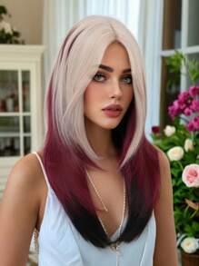 XYUNMI Charming Blonde Highlights Red Long Straight Wig 26 Inch Highlight Black Wig Multilayer Lightweight Breathable Women's Heat Resistant Synthetic Wig For Daily Wear Party Date Elegant Fashion Simple Costume Wig Cosplay Halloween Christmas Wig
