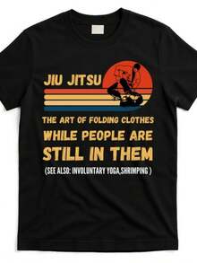 Jiu Jitsu Art Of Folding Clothes BJJ MMA Jujitsu T-Shirt For Men And Women 2025 Summer Short-Sleeved Printed T-Shirt Pure Cotton 220G,100% Pure Cotton Short Sleeved Shirt, Essential For Summer And Spring, Loose Casual Round Neck, Men's Letter Printed T-Shirt, Suitable For Sports Enthusiasts - 黑色 - 查看 1