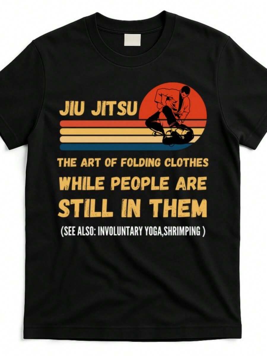 Jiu Jitsu Art Of Folding Clothes BJJ MMA Jujitsu T-Shirt For Men And Women 2025 Summer Short-Sleeved Printed T-Shirt Pure Cotton 220G,100% Pure Cotton Short Sleeved Shirt, Essential For Summer And Spring, Loose Casual Round Neck, Men's Letter Printed T-Shirt, Suitable For Sports Enthusiasts - 黑色 - 查看 1