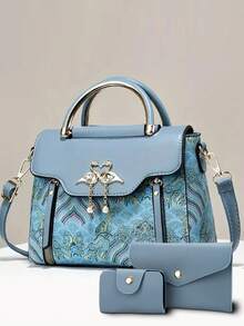 Fashion Women Color Block Shoulder Bag & Phone Pouch - Blue - View 9