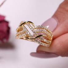 Anillo de lujo con diseño de línea ondulada y multicapa, anillo hueco personalizado único para fiestas para mujeres