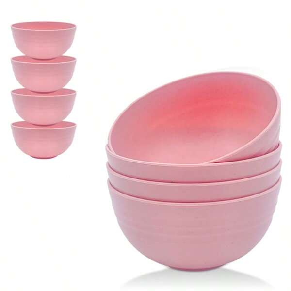 4PCS Pink Plastic Bowl Set - Anti-Drop Stackable Design, Microwave/Dishwasher Safe, Suitable For Oatmeal, Salad, Soup, Essential For Home, Camping, Picnic,School Supplies