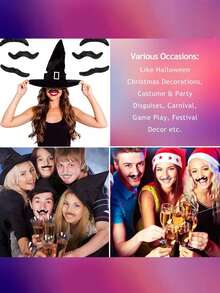 24/48 件自粘假胡子套装新奇胡子，化装假胡子贴纸套装，适用于服装和万圣节派对、角色扮演道具、派对拍照道具（款式随机） - 多色 - 查看 5