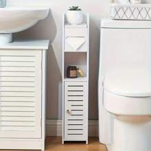 Buy Shelf, Get 8 Anti-Collision Corners FREE!Sleek Contemporary Bathroom Shelf - Compact Floor Storage Unit With Cabinet & Open Compartments, Multi-Functional For Any Space, Durable Gap-Saving Design.