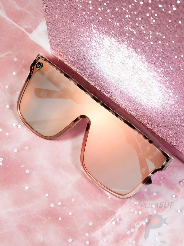 POLASUP 1pc Square Flat Top Oversized Pink Coated Decorative Power Button Metal Frame Robot Dance Prop Glasses/windproof Outdoor Motorcycle Glasses/sunglasses For All Seasons Men & Women Steampunk Punk Portable - MultiWarna - View 3