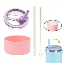 4PCS Compatible With Stanley Cup Accessories,Incloud 1PC 40 Oz Tumbler Flip Straw Lid Replacement,1 Coaster 7.5CM, 1 Straw, 1 Brush Fit For Stanley , Reusable Tumbler Cover, 1PC Spill Proof Splash Resistant Tumbler Lids For Stanley Cup - 彩色 - 查看 10