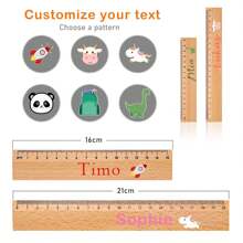 Personalised Wooden 's Ruler - 20 Cm Ruler With Name & Cute Motifs Such As Dino, Rainbow, Bear - Gift For School 2024 For Boys & Girls - School Cone Filling Idea, First Day Of School