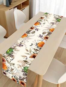 1pc Halloween Decoration Table Runner, Spooky Ghost Pumpkin Pattern Polyester Table Cover, Happy Halloween Decoration Table Cloth, Trick Or Treat, Halloween Boo Ghost Tablecloth, Halloween Cabinet Decorative Covers, Dining Table Centerpiece Table Set, Halloween Event Decoration Table Flag, Room Decor Home Decor Table Skirt, Halloween Decoration, Halloween Gift, Party Favor - Pumpkin Ghost - View 1