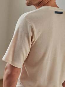 RelaxMax Men's Casual Oversized Textured Mesh Shirt - Màu be - Xem 2