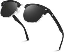 Polarized Semi Rimless Sunglasses For Men Women, Classic Retro Shades Half Frame Driving Sun Glasses UV Protection - Grey - View 1