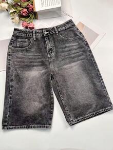 Elegant Casual Ripped Cuffed Capri Jeans - Baby Blue - View 3